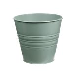 Pot à plantes rond MICOLATO avec rainures, zinc, vert jade, 16cm, Ø18,5cm