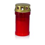 Bougie pour tombe AMONIA avec couvercle, rouge-blanc, 14,5cm, Ø7cm, 60h