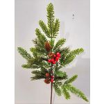 Branche décorative VARDALIA, sapin, baies, pommes de pin, rouge-vert, 75cm