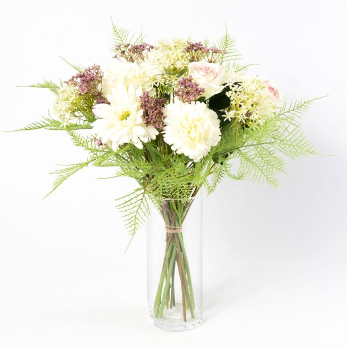 Acheter des Bouquet de fleurs artificiel MALIA, gerberas, roses, et  œillets, blanc-lilas, 50cm, Ø45cm