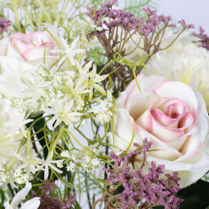 Acheter des Bouquet de fleurs artificiel MALIA, gerberas, roses, et  œillets, blanc-lilas, 50cm, Ø45cm
