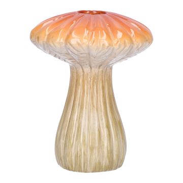 Vase en céramique PULCHERIA, en forme de champignon, rainures, orange-beige, 13cm, Ø10cm