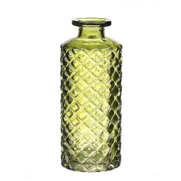 Vase en verre EMANUELA, motif losange, vert olive-transparent, 13,2cm, Ø5,2cm