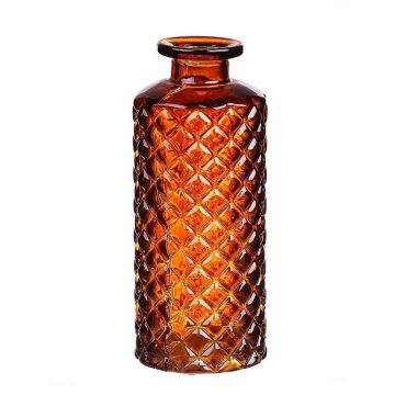 Vase en verre EMANUELA, motif losange, orange-brun-transparent, 13,2cm, Ø5,2cm