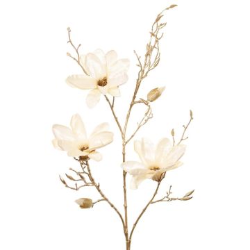 Branche de magnolia en velours LEAFY, crème-or, 115cm