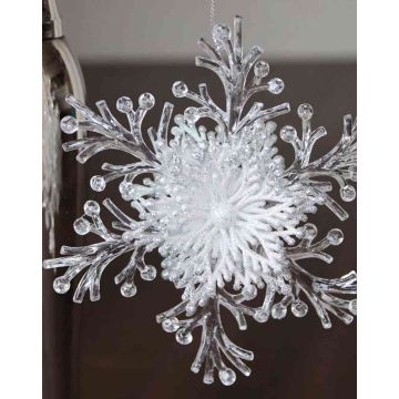 Suspension de Noël Flocon de neige BALADI, acrylique, paillettes, transparent-argent-blanc, Ø15cm