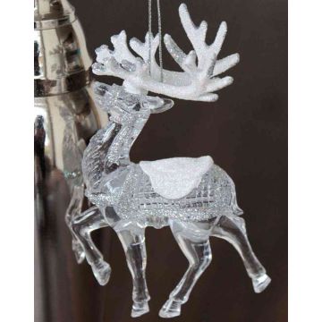 Décoration de Noël Cerf MATTHIS, acrylique, paillettes, transparent-argent-blanc, 9x2x12cm