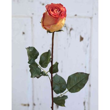 Rose artificielle OPHELIE, orange-jaune, 85cm, Ø7cm