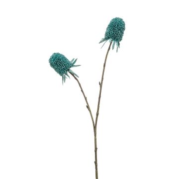 Branche artificielle carduus AVELINE avec des paillettes, turquoise, 65cm