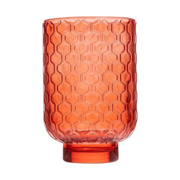 Petit Bougeoir LOIDA, motif hexagonal, orange-transparent, 13cm, Ø8,5cm