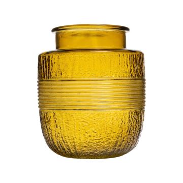 Vase en verre décoratif MARISELA avec bordure décorative, jaune-transparent, 18cm, Ø15,5cm