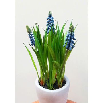 Fleur artificielle Muscari NARMADA en pot en ciment, bleu, 20cm