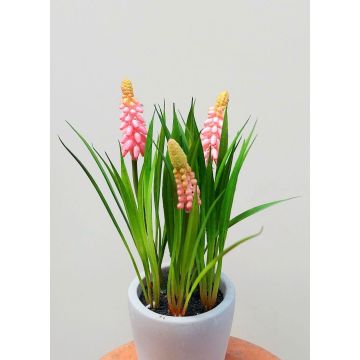 Fleur artificielle Muscari NARMADA en pot en ciment, rose, 20cm