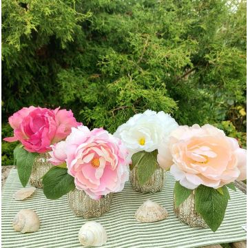 Bouquet de pivoines artificiel VEIKO dans un vase en verre, rose-crème, 15cm