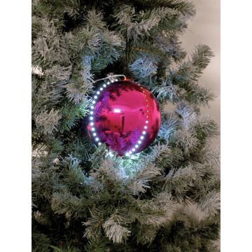 Boule de sapin de Noël LUVELIA avec LEDs, 5 pièces, rose fuchsia brillant, Ø8cm