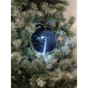 Boule de sapin de Noël LUVELIA avec LEDs, 5 pièces, bleu foncé brillant, Ø8cm