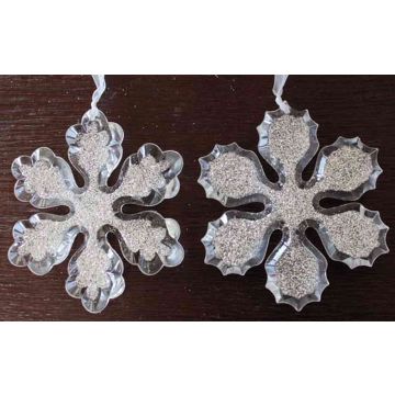 Flocon de neige acrylique à suspendre, YLVALIE, 2 pièces, paillettes, transparent-argenté, Ø10cm