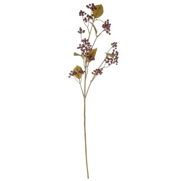 Branche artificielle Gaultheria TSELOTE avec des fruits, aspect sec, rouge bourgogne, 80cm