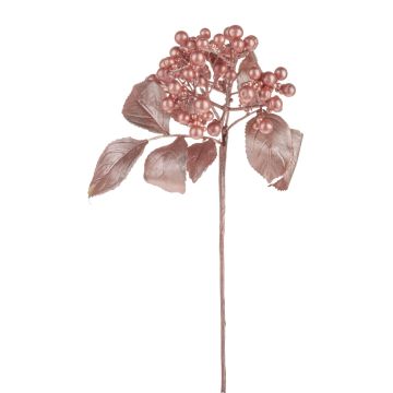 Branche décorative Sureau VIKTORINE avec des baies, or rose métallique, 30cm