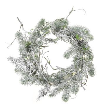 Couronne artificielle de sapin SILEAS avec branches, enneigé, blanc-vert, Ø60cm
