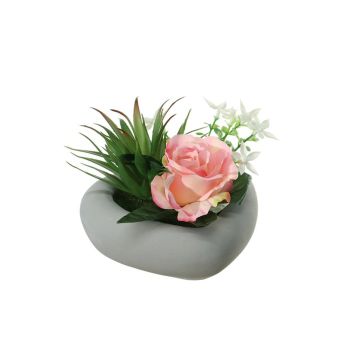 Arrangement de rose et d'agave artificiel BEVIS, pot décoratif, rose-blanc, 14cm, Ø18cm