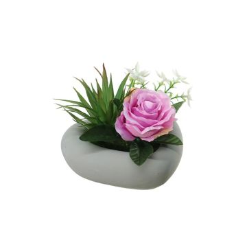 Arrangement de rose et d'agave artificiel BEVIS, pot décoratif, lilas-blanc, 14cm, Ø18cm