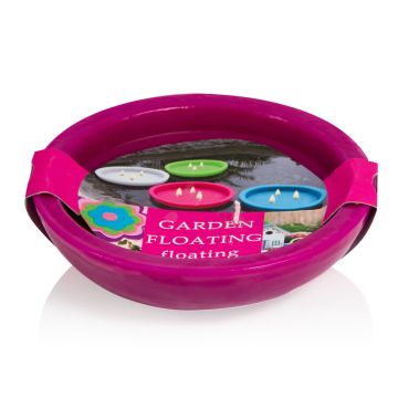 Bougie d'extérieur flottante NEREA, triple mèche, rose fuchsia, 4,5cm, Ø15,8cm, 5,5h