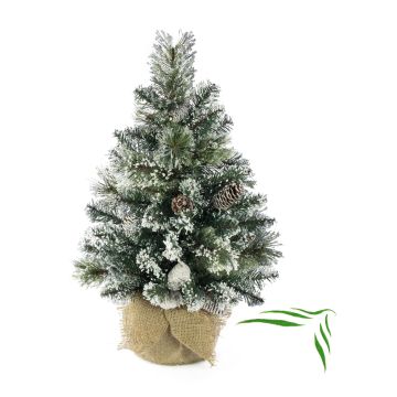 Faux sapin de Noël RIGA, pommes de pin, sac de jute, blanc, 60cm, Ø40cm