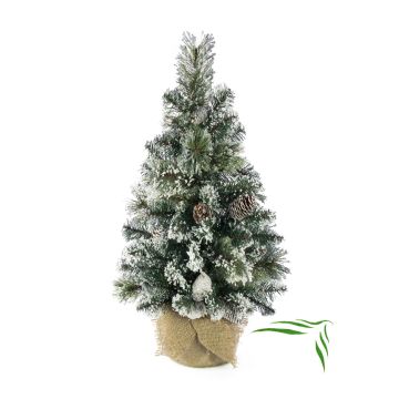 Faux sapin de Noël RIGA, pommes de pin, sac de jute, blanc, 90cm, Ø50cm