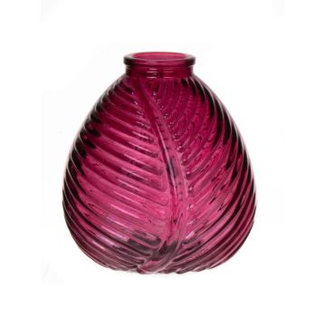 Bouteille en verre NELLOMIO avec structure de feuille, fuchsia-transparent, 13cm, Ø12cm