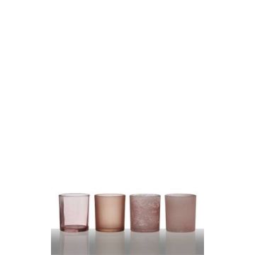 Lot de 4 verres à bougies LYLA, rose, 28,5x7x8cm