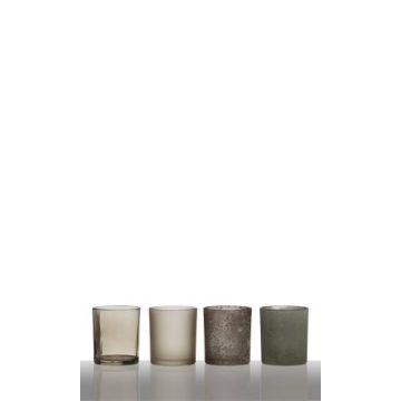 Lot de 4 verres à bougies LYLA, marron-gris, 28,5x7x8cm