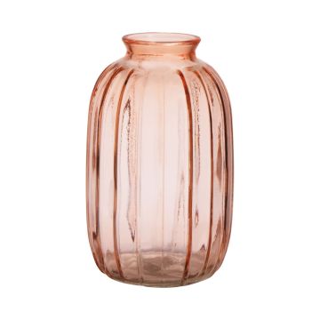 Bouteille SILVINA en verre, rainures, rose pâle-transparent, 17,7cm, Ø10,8cm