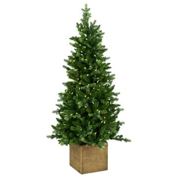 Faux sapin de Noël OMAHA SPEED DELUXE, pot en bois, LEDs, 135cm, Ø65cm