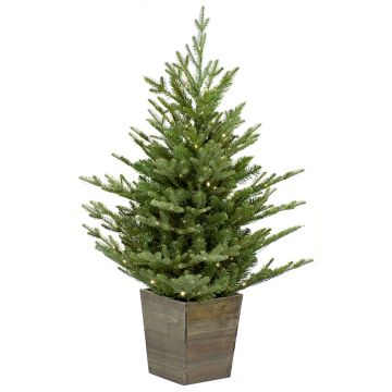 Mini sapin artificiel CARDIFF, pot en bois, LEDs, 90cm, Ø75cm