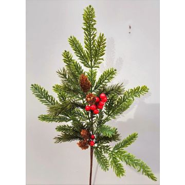 Branche décorative VARDALIA, sapin, baies, pommes de pin, rouge-vert, 75cm