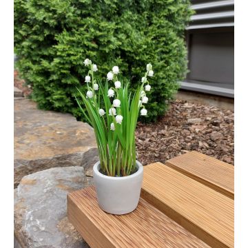 Fleur artificielle Muguet NOMTHA dans un pot en ciment, blanc, 20cm