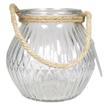 Bougeoir en verre AFENI avec anse, motif losange, transparent, 14,5cm, Ø16cm