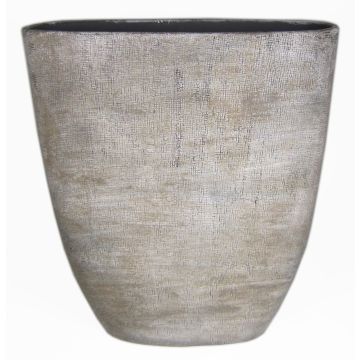 Vase à fleurs en céramique AGAPE ovale avec veinure, blanc-marron, 51x17x57cm