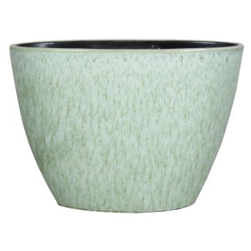 Cache-pot en céramique ovale ELIEL, moucheté, vert menthe-blanc, 32x15x22cm