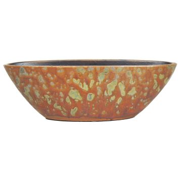 Coupe décorative bateau en céramique ELIEL, moucheté, orange-jaune, 40x15x12cm