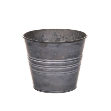 Pot à plantes rond MICOLATO avec rainures, zinc, gris, 13cm, Ø15,5cm