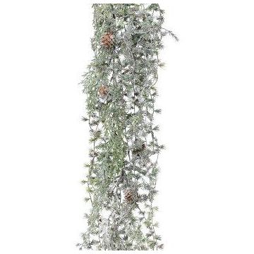 Guirlande décorative Mélèze WODRI, pommes de pin, givré, blanc-vert, 190cm