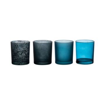 Bougeoir en verre LYLA, 4 pièces, turquoise-bleu, 9cm, Ø8cm