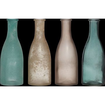 Bougeoir en verre LYLA, 4 pièces, turquoise-marron, 9cm, Ø8cm