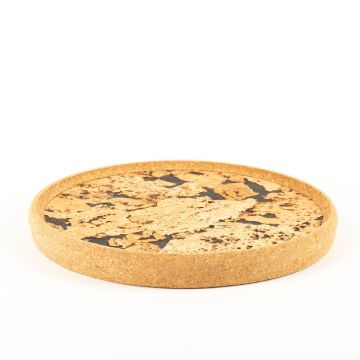 Plateau de service rond en liège aggloméré FUENTES, naturel-noir, 3cm, Ø29cm