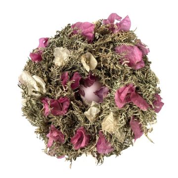 Couronne décorative de fleurs séchées MACARENA sur couronne de paille, bougainvillée, fuchsia-crème-naturel, Ø25cm