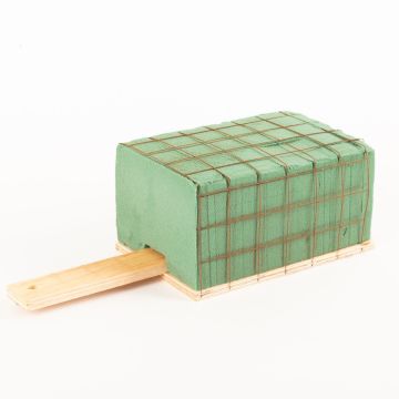 Ökodur Bloc de mousse florale pour compositions de deuil EINAR avec grille métallique, poignée, support en bois naturel, vert, 17x11x8,5cm