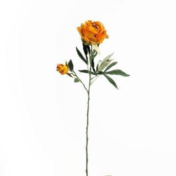 Branche fleurie artificielle Pivoine GALENE, collection écologique, orange-jaune, 65cm, Ø10cm