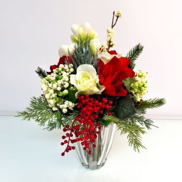 Bouquet de Noël artificiel KALIKIMAKA, rouge-blanc, 40cm, Ø35cm